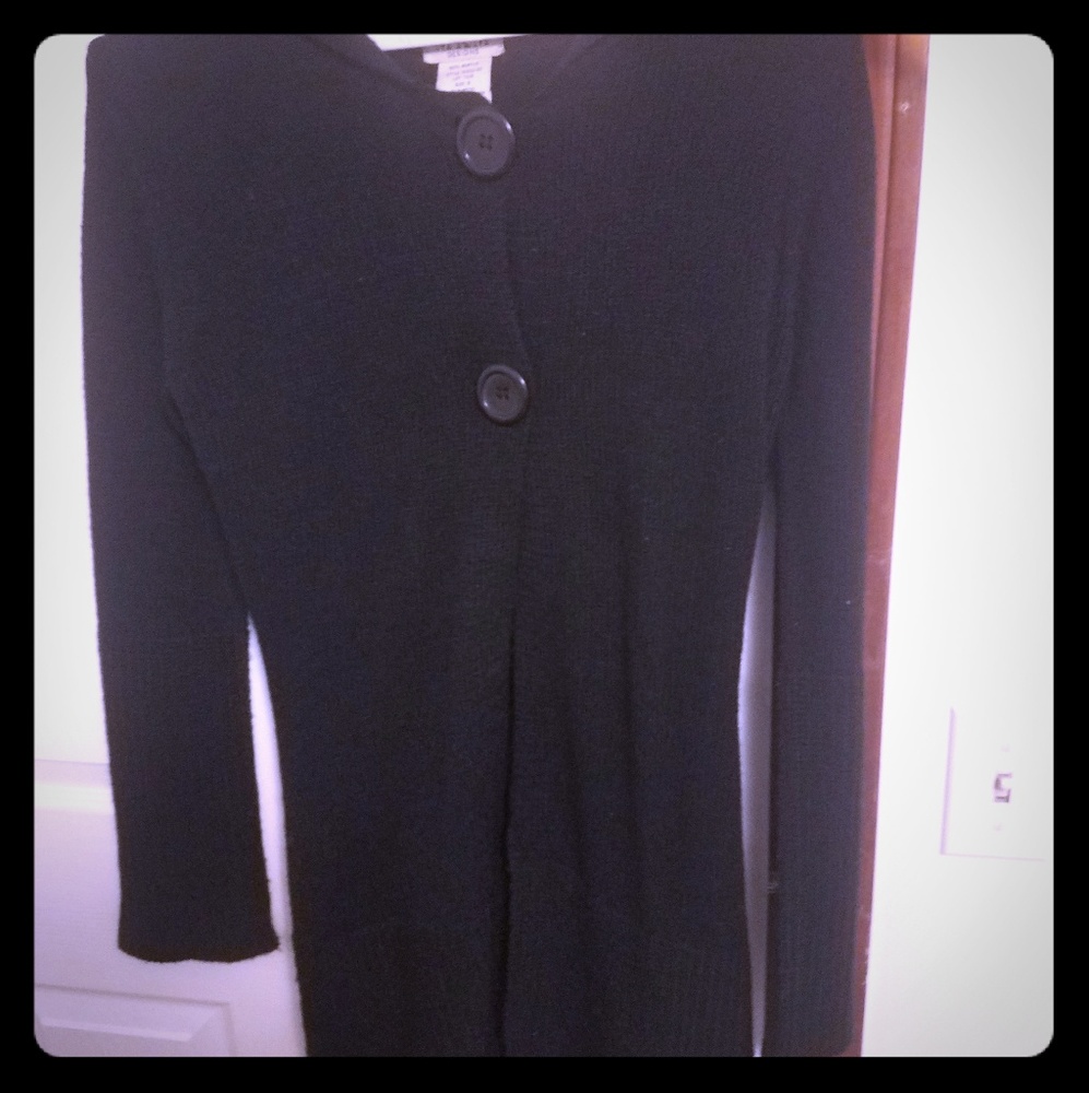 Black long length sweater/cardigan. M.K.M. Design
